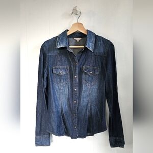 GUESS Dark Wash Button-Down Chambray Shirt